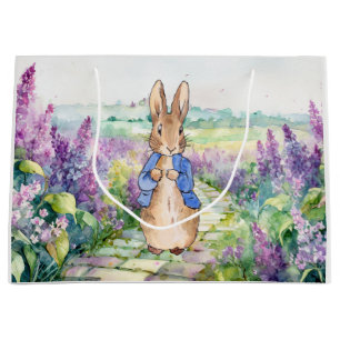 Grand Sac Cadeau Lapin classique en veste bleue