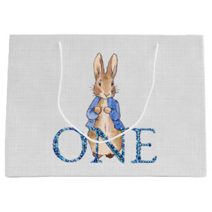 Grand Sac Cadeau Lapin Classique en veste bleue Premier Anniversair