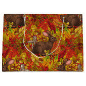 Grand Sac Cadeau Lapin d'automne en rouge (Devant)