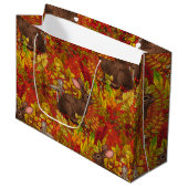 Grand Sac Cadeau Lapin d'automne en rouge (Devant Angle)
