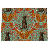 Grand Sac Cadeau Lapin d'automne sur vert clair (Devant)