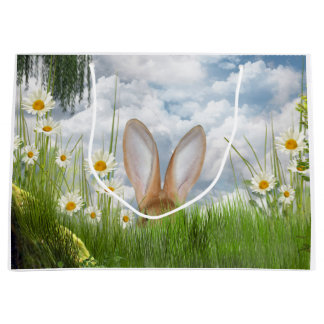 Grand Sac Cadeau Lapin de Pâques dans les marguerites