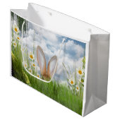 Grand Sac Cadeau Lapin de Pâques dans les marguerites (Devant Angle)