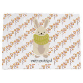 Grand Sac Cadeau Lapin d'hiver avec son écharpe rayée (Devant)