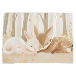 Grand Sac Cadeau Lapin dormant et semé dans la forêt