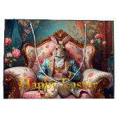 Grand Sac Cadeau Lapin élégant buvant du thé Joyeuses Pâques (Dos)