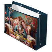 Grand Sac Cadeau Lapin élégant buvant du thé Joyeuses Pâques (Devant Angle)