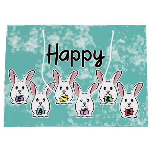 Grand Sac Cadeau Lapins de Pâques en forme d'oeuf (Devant)