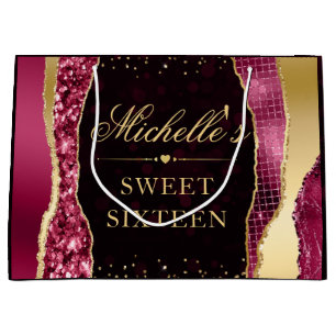 Grand Sac Cadeau Larmes de glamour rouge et or Bokeh Sweet Sixteen