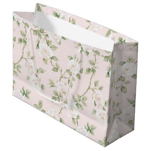 Grand Sac Cadeau Lavage de mariage floral blanc rosé