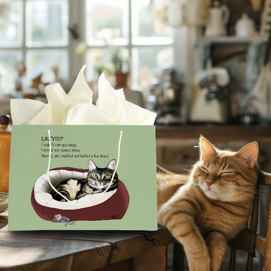 Grand Sac Cadeau Lazy Chat Led Green Funny