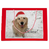 Grand Sac Cadeau Le chien de golden retriever croient Noël (Devant)