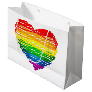 Grand Sac Cadeau Le cœur arc-en-ciel de SlipperyJoe griffonné tourb