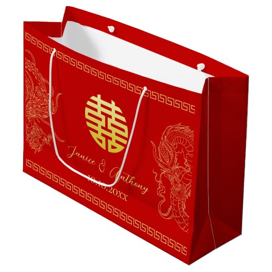 Grand Sac Cadeau Le dragon mariage rouge phoenix traditionnel (Devant Angle)