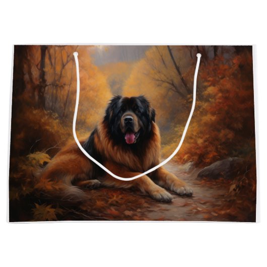 Grand Sac Cadeau Le Mastiff tibétain en automne les feuilles automn (Devant)