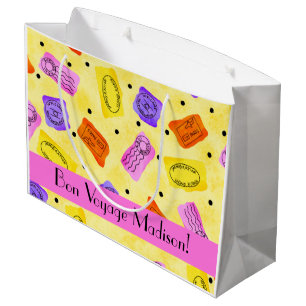 Grand Sac Cadeau Le passeport jaune vintage emboutit le nom