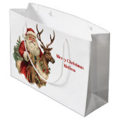 Grand Sac Cadeau Le Père Noël classique à cheval un renne Noël (Dos Angle)