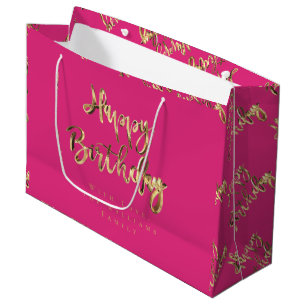 Grand Sac Cadeau L'Elégante Gold semble heureux rose d'anniversair