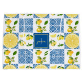 Grand Sac Cadeau Lemon Monogram Name French Country Tile Pattern (Devant)