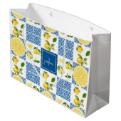 Grand Sac Cadeau Lemon Monogram Name French Country Tile Pattern (Dos Angle)