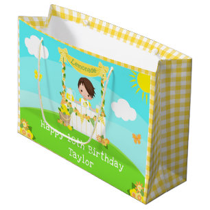 Grand Sac Cadeau Lemonade Brown Cheveux garçon Joyeux anniversaire