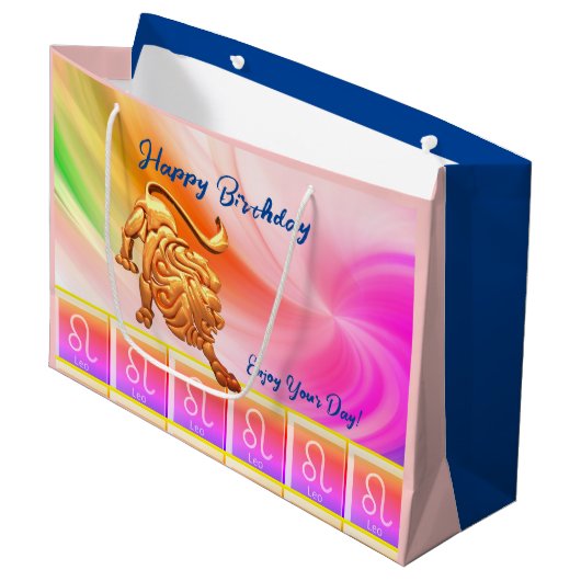 Grand Sac Cadeau Leo - Anniversaire Zodiac (Devant Angle)