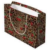 Grand Sac Cadeau Leopard Cheetah Animal Print Red Cherry Pattern (Dos Angle)
