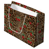 Grand Sac Cadeau Leopard Cheetah Animal Print Red Cherry Pattern (Devant Angle)