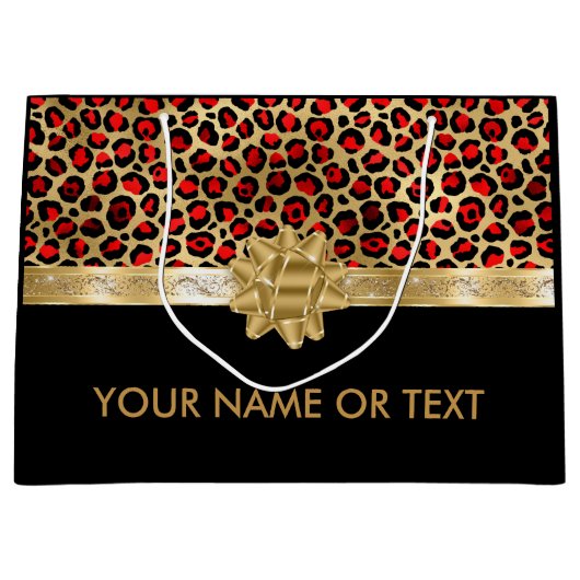Grand Sac Cadeau Léopard d'or rouge personnalisées (Devant)