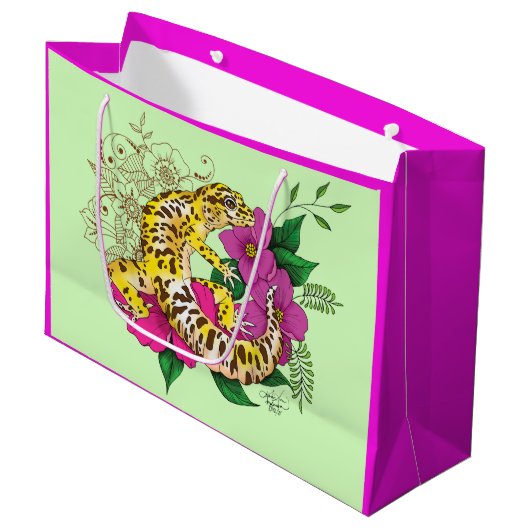 Grand Sac Cadeau Léopard jaune Gecko Vert (Devant Angle)