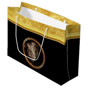 Grand Sac Cadeau Léopard tacheté vous regardant avec de la feuille