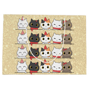 Grand Sac Cadeau Les chats de Noël adorables font face à Noël hiver