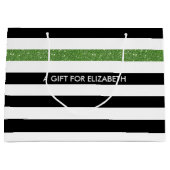 Grand Sac Cadeau Les couleurs modernes de Black Stripes FAUX Green (Devant)