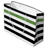 Grand Sac Cadeau Les couleurs modernes de Black Stripes FAUX Green (Dos Angle)