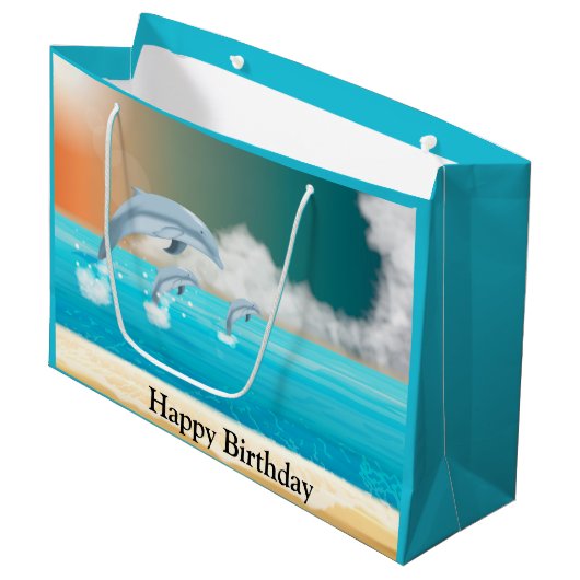 Grand Sac Cadeau les dauphins qui brassent dans l'océan (Devant Angle)