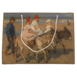 Grand Sac Cadeau Les filles équitation ânes sur la plage