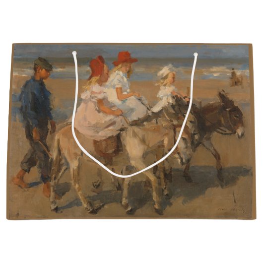 Grand Sac Cadeau Les filles équitation ânes sur la plage (Devant)