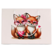 Grand Sac Cadeau Les mignons renards orange en amour (Devant)