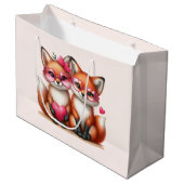 Grand Sac Cadeau Les mignons renards orange en amour (Devant Angle)