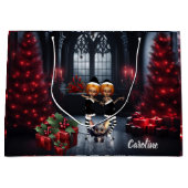 Grand Sac Cadeau Les petits elfes noirs fêtent Noël (Devant)