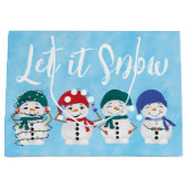 Grand Sac Cadeau Let It Snow mignon Snowmen Aquarelle caractères (Devant)