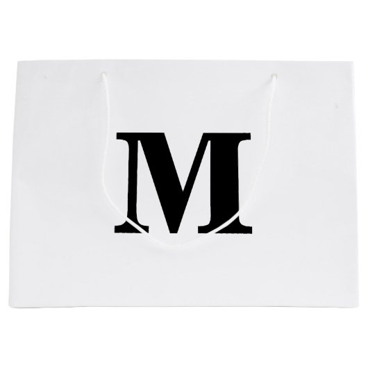 Grand Sac Cadeau LETTRE CLASSIQUE NOIR ET BLANC Moderne Monogramme (Devant)