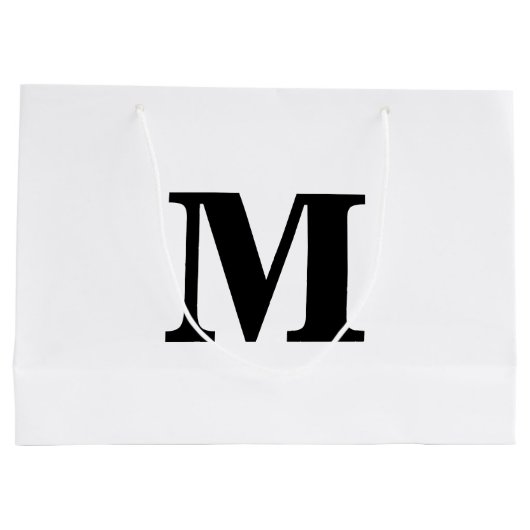 Grand Sac Cadeau LETTRE CLASSIQUE NOIR ET BLANC Moderne Monogramme (Dos)