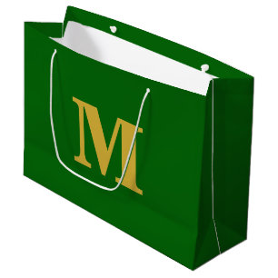 Grand Sac Cadeau LETTRE Émeraude Vert & Or Moderne Monogramme