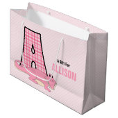 Grand Sac Cadeau LETTRE GRANDE A Rose pour Filles avec Alligator (Devant Angle)