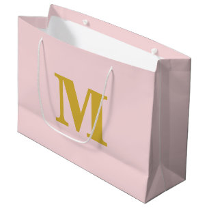 Grand Sac Cadeau Lettre moderne rose et or noir Monogramme