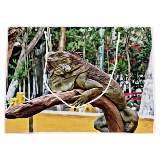 Grand Sac Cadeau Lézard sur une branche (Devant)