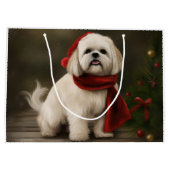 Grand Sac Cadeau Lhasa Apso Chien dans Noël de neige (Dos)