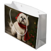 Grand Sac Cadeau Lhasa Apso Chien dans Noël de neige (Dos Angle)