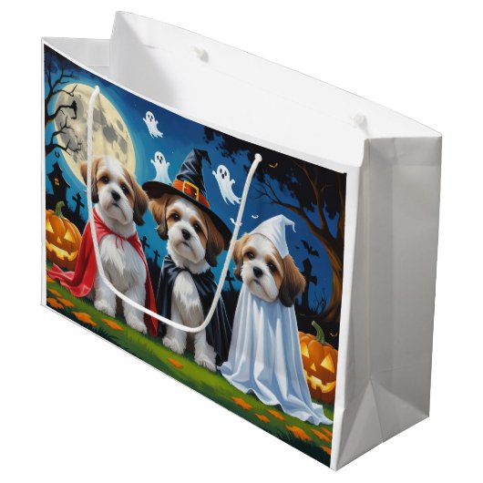 Grand Sac Cadeau Lhasa Apso Chiens Citrouille Halloween Funny (Devant Angle)